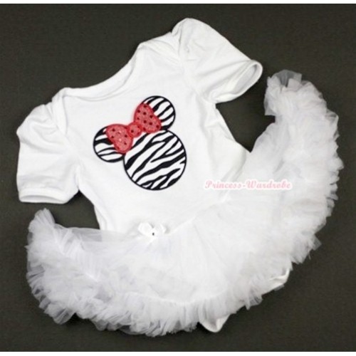 White Baby Jumpsuit White Pettiskirt with Zebra Minnie Print JS338 