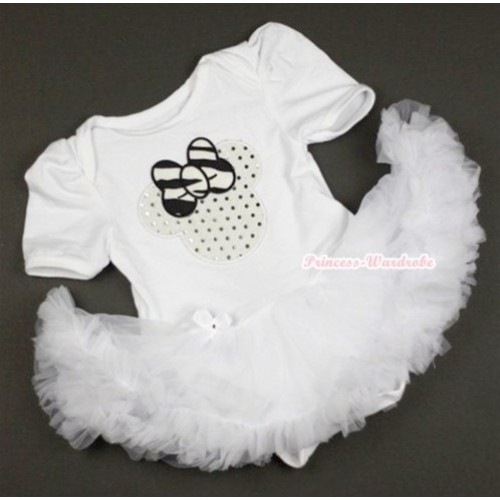 White Baby Jumpsuit White Pettiskirt with Sparkle White Minnie Print JS339 