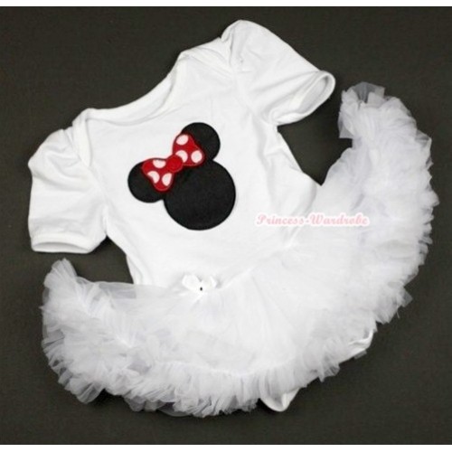 White Baby Jumpsuit White Pettiskirt with Minnie Print JS343 