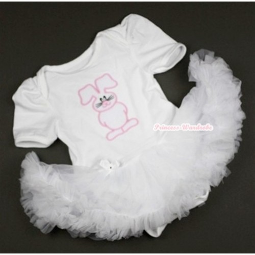 White Baby Jumpsuit White Pettiskirt with Bunny Rabbit Print JS347 