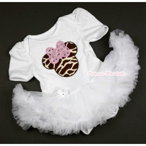 White Baby Jumpsuit White Pettiskirt with Brown Giraffe Minnie Print JS349 