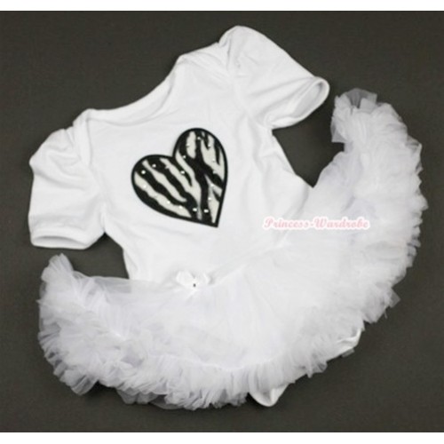 White Baby Jumpsuit White Pettiskirt with Zebra Heart Print JS350 