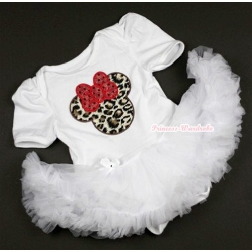 White Baby Jumpsuit White Pettiskirt with Leopard Minnie Print JS351 