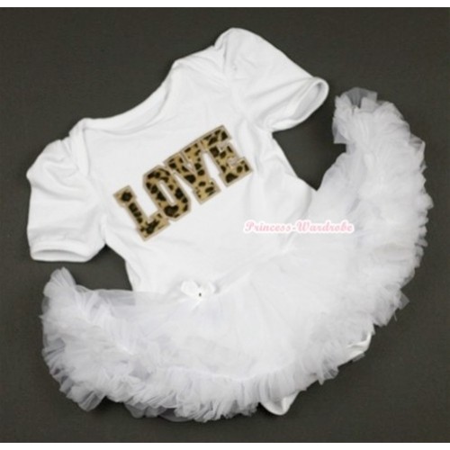 White Baby Jumpsuit White Pettiskirt with Leopard Love Print JS352 