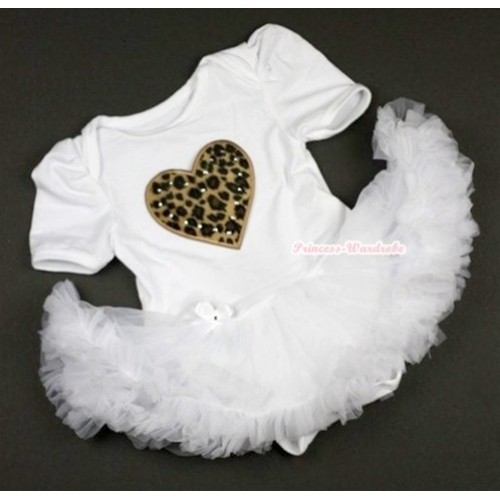 White Baby Jumpsuit White Pettiskirt with Leopard Heart Print JS353 