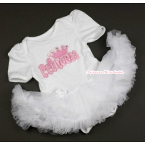 White Baby Jumpsuit White Pettiskirt with Princess Print JS348 