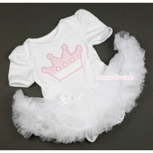 White Baby Jumpsuit White Pettiskirt with Crown Print JS356 