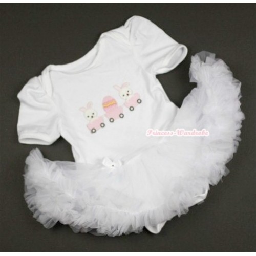 White Baby Jumpsuit White Pettiskirt with Bunny Rabbit Egg Print JS360 