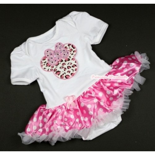 White Baby Jumpsuit Hot Pink White Dots Pettiskirt with Light Pink Leopard Minnie Print JS375 