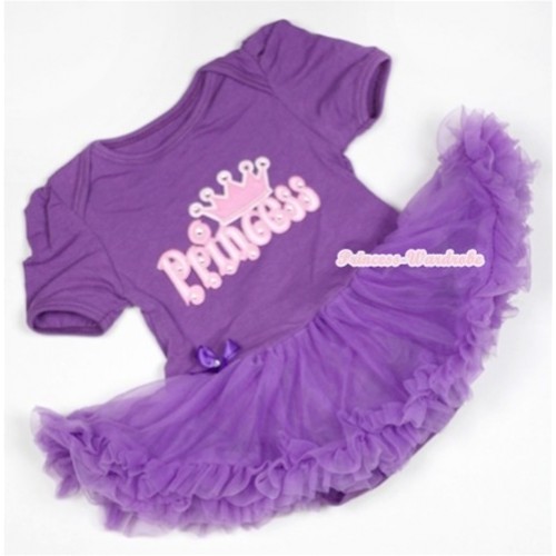 Dark Purple Baby Jumpsuit Dark Purple Pettiskirt with Princess Print JS520 