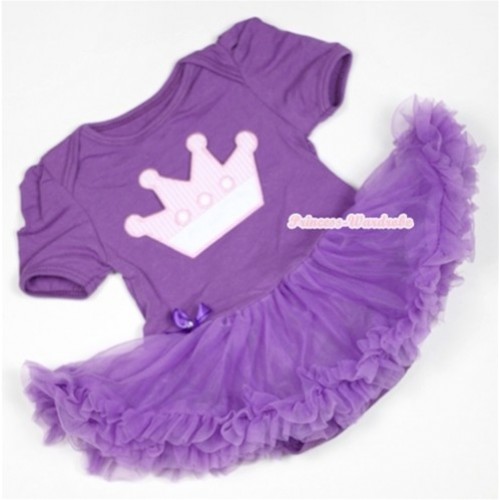 Dark Purple Baby Jumpsuit Dark Purple Pettiskirt with Crown Print JS521 