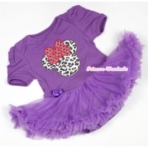 Dark Purple Baby Jumpsuit Dark Purple Pettiskirt with Leopard Minnie Print JS524 