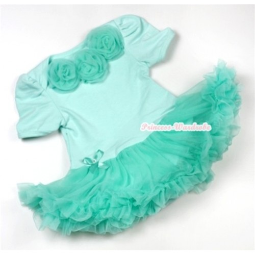 Aqua Blue Baby Jumpsuit Aqua Blue Pettiskirt with Aqua Blue Rosettes JS545 