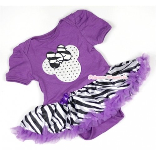 Dark Purple Baby Jumpsuit Dark Purple Zebra Pettiskirt with Sparkle White Minnie Print JS556 