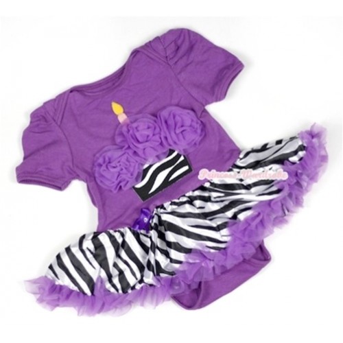 Dark Purple Baby Jumpsuit Dark Purple Zebra Pettiskirt with Dark Purple Zebra Birthday Cake Print JS560 