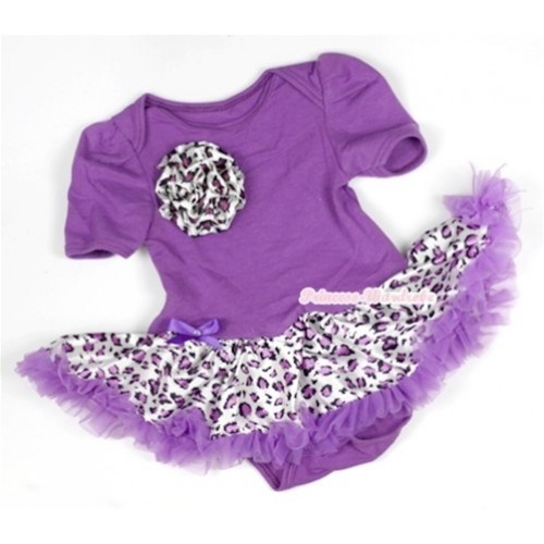 Dark Purple Baby Jumpsuit Dark Purple Leopard Pettiskirt with One Dark Purple Leopard Rose JS570 