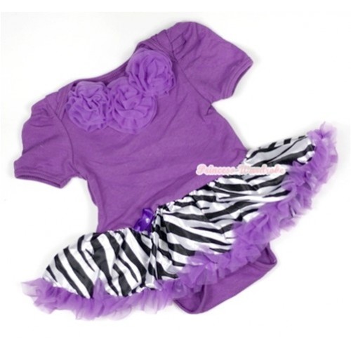 Dark Purple Baby Jumpsuit Dark Purple Zebra Pettiskirt with Dark Purple Rosettes JS571 