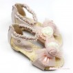 Light Pink Rosettes Chiffon Bow Pearl Flat Ankle Sandals 2688-32Pink 