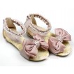 Light Pink Sparkle Rhinestone Bow Pearl Flat Ankle Sandals 2688-39Pink 