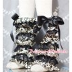 Leopard Black Lace Leg Warmers Leggings with Various Ribbon LG114 