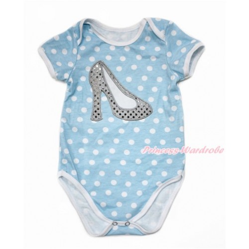 Light Blue White Dots Baby Jumpsuit with Sparkle White High Heel Shoes Print TH486 