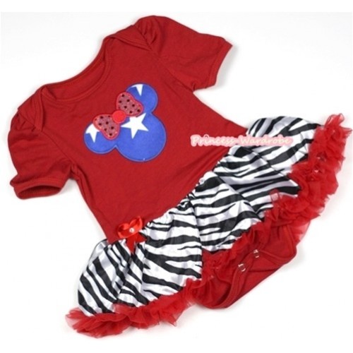 Red Baby Jumpsuit Red Zebra Pettiskirt with Patriotic American Minnie Print JS648 