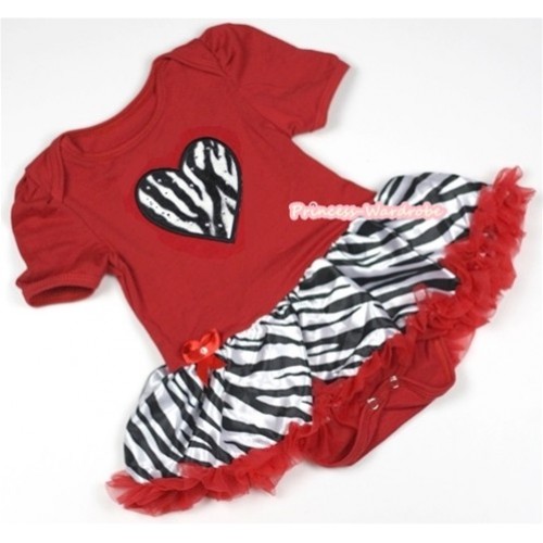 Red Baby Jumpsuit Red Zebra Pettiskirt with Zebra Heart Print JS649 