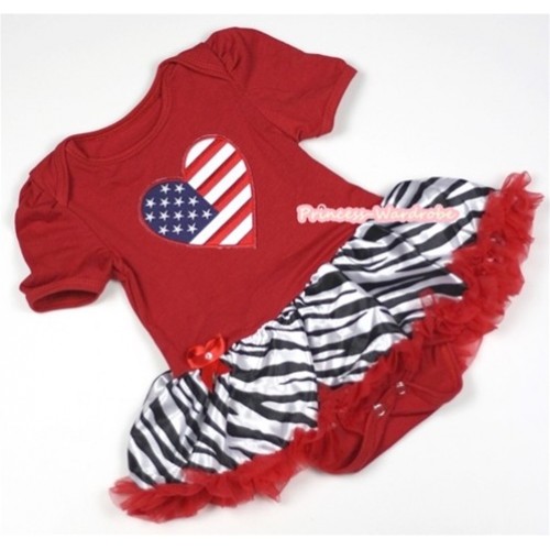 Red Baby Jumpsuit Red Zebra Pettiskirt with Patriotic American Heart Print JS650 