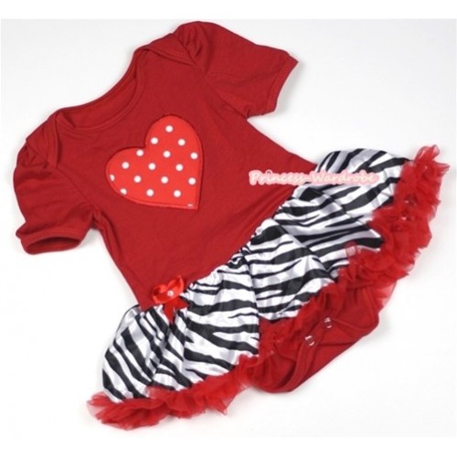 Red Baby Jumpsuit Red Zebra Pettiskirt with Red White Polka Dots Heart Print JS651 