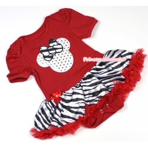 Red Baby Jumpsuit Red Zebra Pettiskirt with Sparkle White Minnie Print JS653 