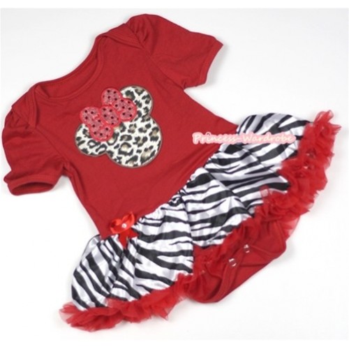 Red Baby Jumpsuit Red Zebra Pettiskirt with Leopard Minnie Print JS654 