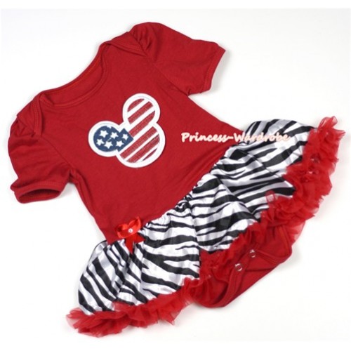 Red Baby Jumpsuit Red Zebra Pettiskirt with American Striped Stars Minnie Print JS657 