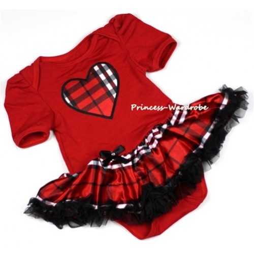 Red Baby Jumpsuit Red Black Checked Pettiskirt with Red Black Checked Heart Print JS660 