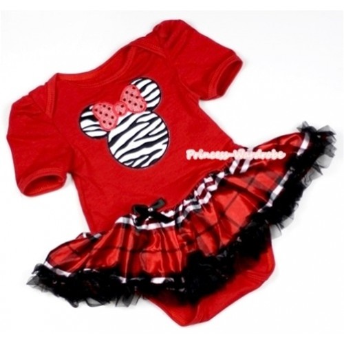 Red Baby Jumpsuit Red Black Checked Pettiskirt with Zebra Minnie Print JS663 