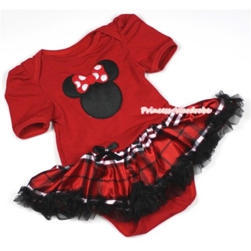 Red Baby Jumpsuit Red Black Checked Pettiskirt with Minnie Print JS667 