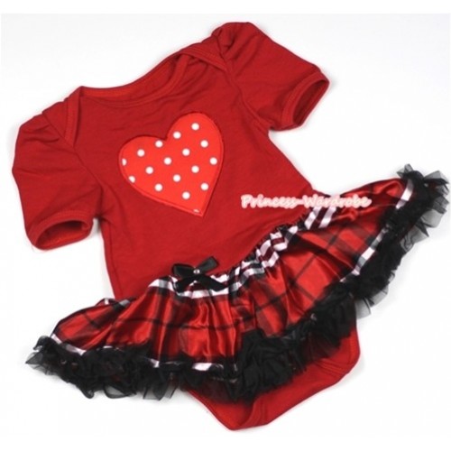 Red Baby Jumpsuit Red Black Checked Pettiskirt with Red White Polka Dots Heart Print JS668 