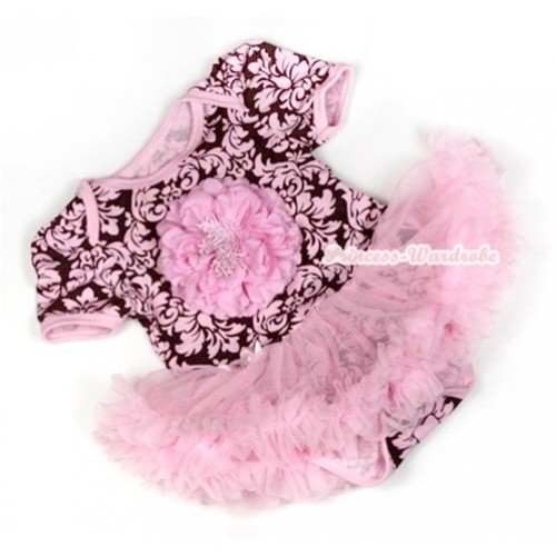 Light Pink Damask Baby Jumpsuit Light Pink Pettiskirt with Light Pink Peony JS717 