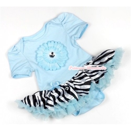 Light Blue Baby Jumpsuit Light Blue Zebra Pettiskirt with Light Blue Flower JS719 