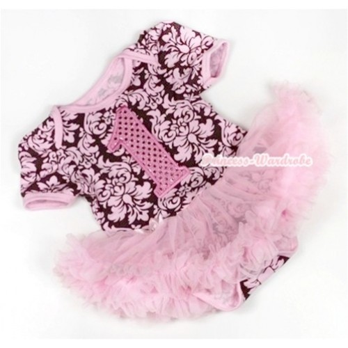 Light Pink Damask Baby Jumpsuit Light Pink Pettiskirt with 1st Sparkle Light Pink Birthday Number Print JS721 