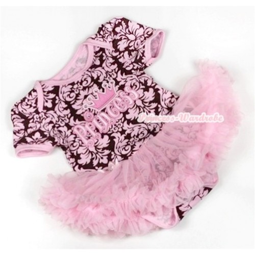 Light Pink Damask Baby Jumpsuit Light Pink Pettiskirt with Princess Print JS722 