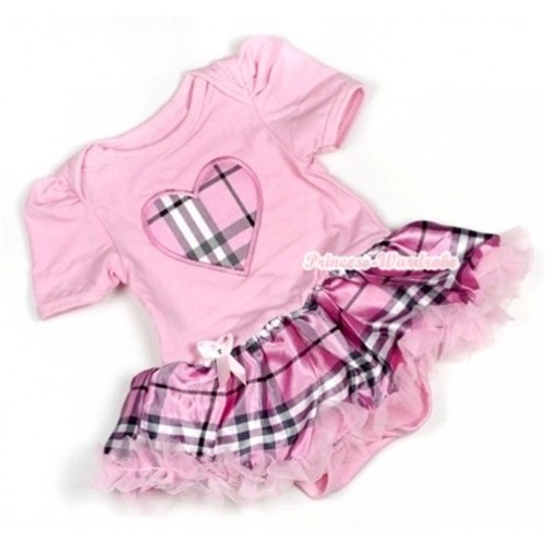 Light Pink Baby Jumpsuit Light Pink Checked Pettiskirt with Light Pink Checked Heart Print JS729 