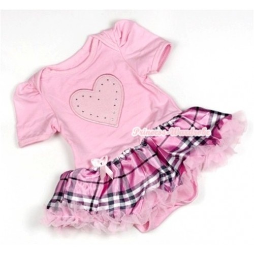 Light Pink Baby Jumpsuit Light Pink Checked Pettiskirt with Light Pink Heart Print JS734 