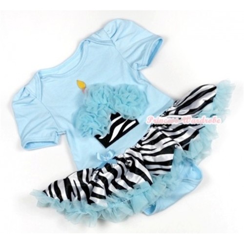 Light Blue Baby Jumpsuit Light Blue Zebra Pettiskirt with Light Blue Rosettes Zebra Birthday Cake Print JS737 