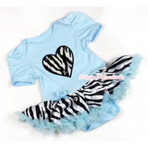 Light Blue Baby Jumpsuit Light Blue Zebra Pettiskirt with Zebra Heart Print JS739 