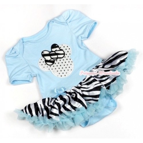 Light Blue Baby Jumpsuit Light Blue Zebra Pettiskirt with Sparkle White Minnie Print JS740 