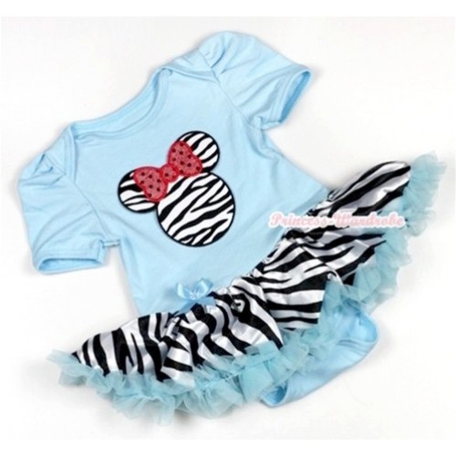 Light Blue Baby Jumpsuit Light Blue Zebra Pettiskirt with Sparkle Red Zebra Minnie Print JS741 