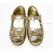 Sparkle Gold Bow Open Toe Girl Shoes 801Gold 