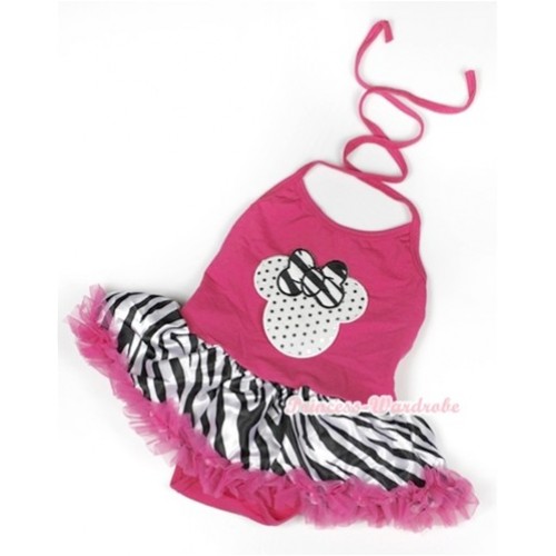 Hot Pink Baby Halter Jumpsuit Hot Pink Zebra Pettiskirt With Sparkle White Minnie Print JS922 