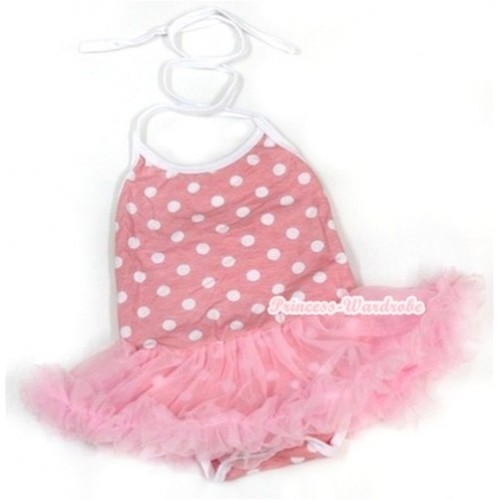 Light Pink White Dots Baby Halter Jumpsuit Light Pink Pettiskirt JS957 