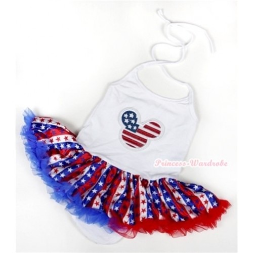 White Baby Halter Jumpsuit Red White Royal Blue Striped Stars Pettiskirt With American Striped Stars Minnie Print JS1032 